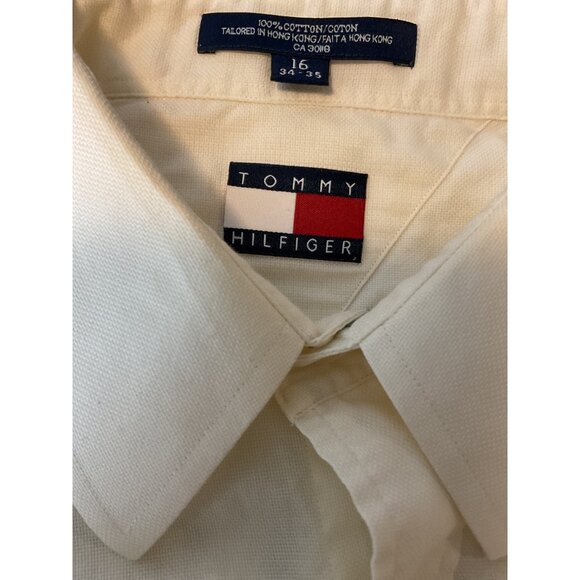 Tommy Hilfiger Mens Long Sleeve Cream Button-Up Shirt Size 16 34/35 100% Cotton - Picture 2 of 4
